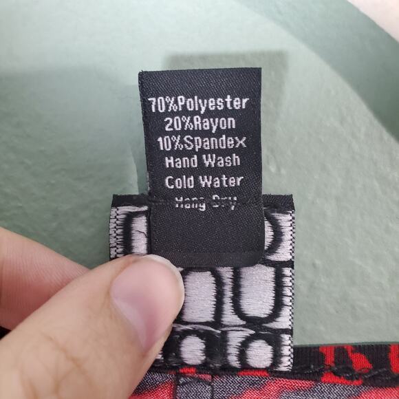 Clara Sun Woo Womens Black Red Striped Asymmetric Tunic Blouse Top Size 2X - Picture 5 of 5